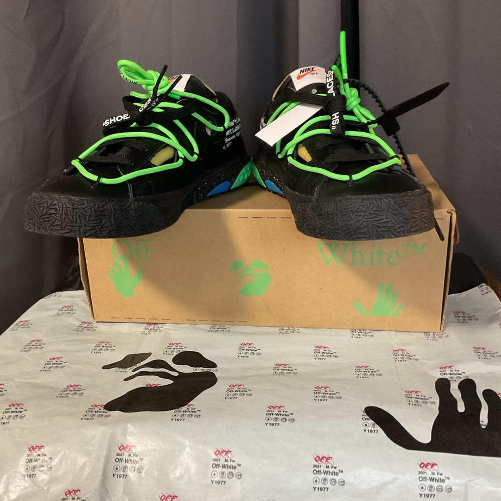 Off-White Nike Blazer Low  Black and Electro Green Sneakers